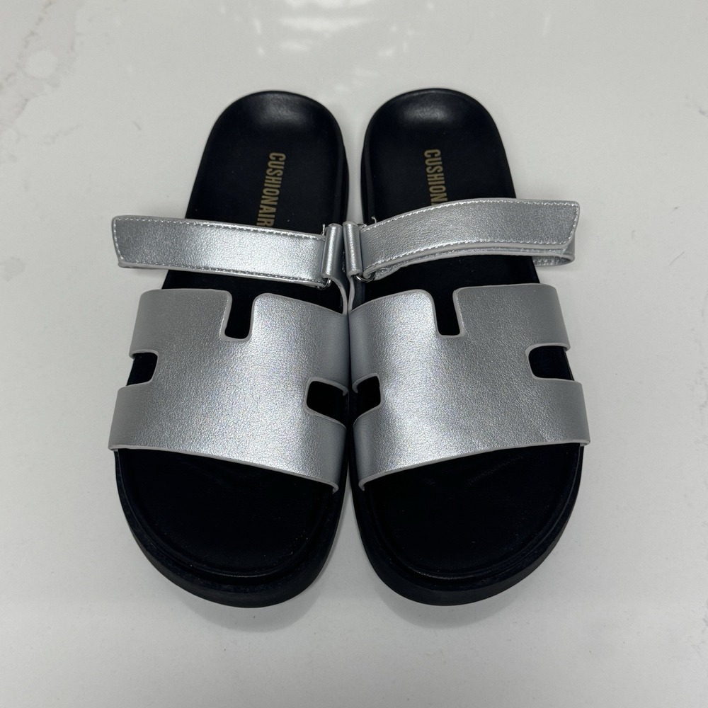 Cushionaire Lotti Slide Sandals Womens 7.5 Silver Metallic Adjustable Comfort - Picture 3 of 8